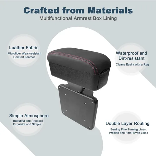 Miniatura 8 de Reposabrazos para automóvil, altura ajustable con orificio telescópico ajustable, extensor de reposabrazos suave y cómodo, material ABS, codo, cojín