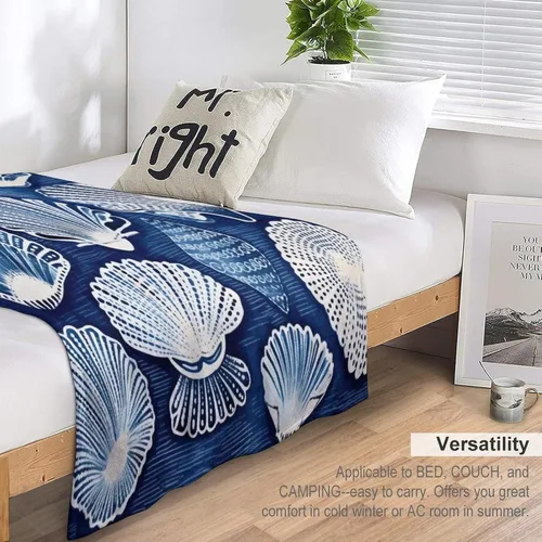 Miniatura 5 de Manta de conchas de mar azul para cama, manta náutica costera, manta de franela para sofá, cama, oficina para adultos, 30 x 40 pulgadas, manta suave