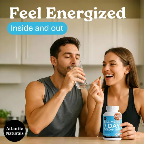 Miniatura 6 de Atlantic Naturals Sea Moss - Colon e intestino de 7 días Enriquecido con cáscara de psyllium, polvo de senna, cúrcuma y hierbas Apoya la salud