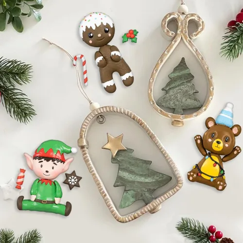 Miniatura 3 de FUNSHOWCASE Moldes de silicona de Navidad, pingüino, reno, muñeco de nieve, hombre de jengibre, Papá Noel, elfo, oso, altura de 3 a 4 pulgadas