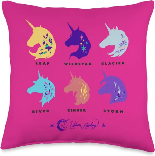 Unicorn Academy Almohada gráfica de siluetas de unicornio, 16 x 16 pulgadas, multicolor