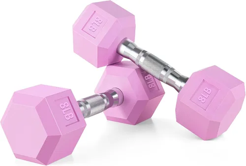 Miniatura 10 de Portzon Mancuernas de color rosa compatibles con el juego de 2 mancuernas de neopreno/goma, 1-15 libras, antideslizantes, no se ruedan