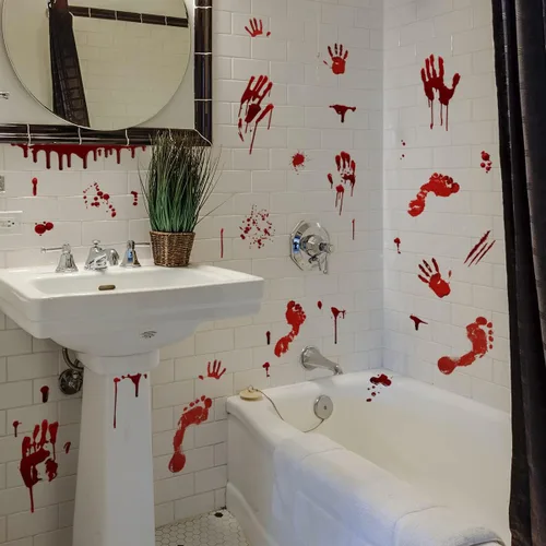 Miniatura 8 de Juego de decoraciones de fiesta espeluznante + calcomanías de ojos que brillan en la noche + calcomanías de huella de sangre y huellas de sangre +