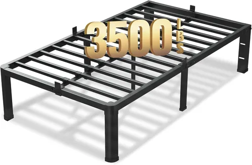 VIPSHOW Base de cama de tamaño individual de 18 pulgadas, plataforma de metal resistente de 3500 libras con patas de esquina redondas, tapón