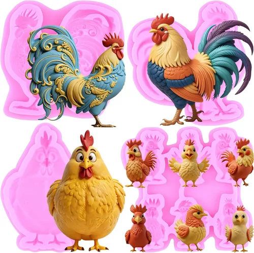Miniatura 12 de ZiXiang Molde de silicona de animales de vaca, oveja, moldes de fondant, lindo cerdo, pollo, poni, caramelo, molde para decoración de pasteles
