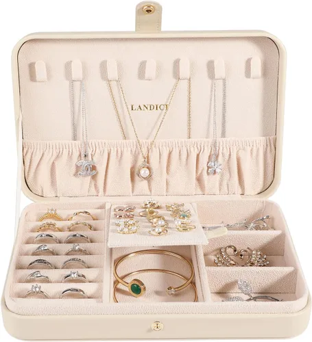 Miniatura 2 de LANDICI Joyero pequeño para mujeres y niñas, estuche organizador de joyas de viaje de piel sintética, soporte portátil de almacenamiento de joyas