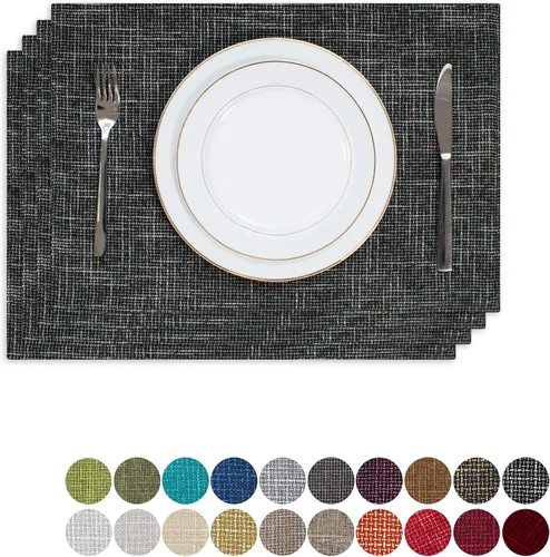 Kevin Textile - Juego de 4 manteles individuales resistentes al calor, lavables, para fiestas, bufé, cenas, 13 x 19 pulgadas, color negro