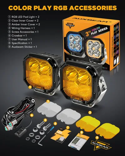 Miniatura 8 de Auxbeam Luces LED RGB en Cápsula de 3 Pulgadas, 7 Retroiluminación de Ciclo de Gradiente Dinámico, Combo Spot Flood de 116W, Luz de Conducción