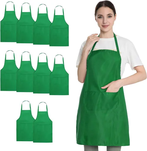 Miniatura 8 de Delantal negro con bolsillos para mujeres, hombres, adultos, chef, juego de 10 delantales de cocina a granel para cocinar, hornear, restaurante