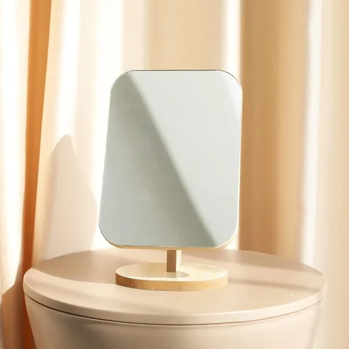 Miniatura 5 de Espejo de maquillaje de tocador para escritorio con soporte de madera, rotación de 90° de una sola cara, espejo de mesa portátil para maquillaje
