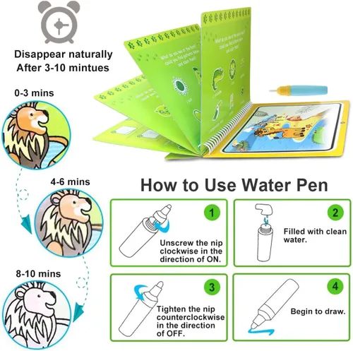 Miniatura 2 de Libros de dibujo de agua, libros para colorear sin desorden para niños pequeños, tablero de pintura de garabatos de agua con bolígrafo, juguetes