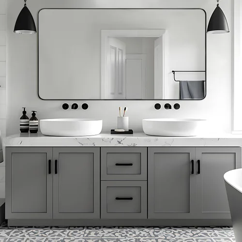 Miniatura 22 de ANDY STAR Espejo cromado para baño, espejo de pared con marco de metal de 22 x 30 pulgadas, espejo rectangular de acero inoxidable con esquina