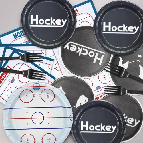 Miniatura 3 de Decoraciones de cumpleaños de hockey – Paquete de 162 piezas de vajilla de hockey sobre hielo, platos temáticos de hockey desechables, servilletas
