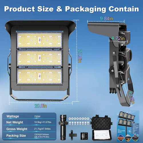 Miniatura 2 de 112500LM Luz de estadio LED atenuable 0-750w súper brillante Luz de inundación LED para arena al aire libre 100-277v 5000k Yoke U Mount IP66