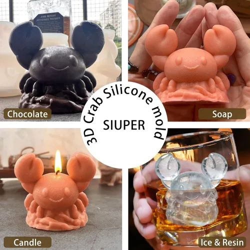 Miniatura 5 de Bandeja de moldes de silicona para cubitos de hielo de cangrejo 3D para whisky, cóctel, bebida, bar; detalles ricos. Divertido molde de animales