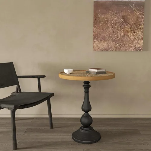 Mesa auxiliar redonda de campo francés, mesa auxiliar con pedestal de madera moderna retro vintage para sala de estar, casa de campo, tallas de
