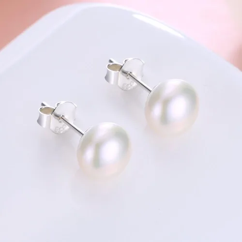 Miniatura 3 de ALYC Pearl Earrings Freshwater Pearl White Button Stud Earrings with 925 Sterling Silver for Women