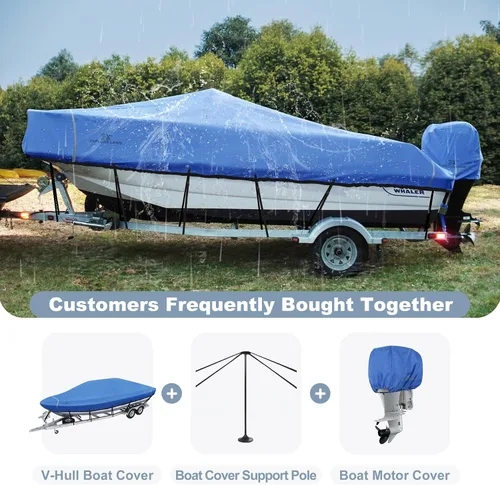 Miniatura 4 de Explore Land Cubierta impermeable 900D para lancha remolcable para lanchas de 14 a 16 pies de largo de hasta 76 pulgadas, casco en V, tri-casco