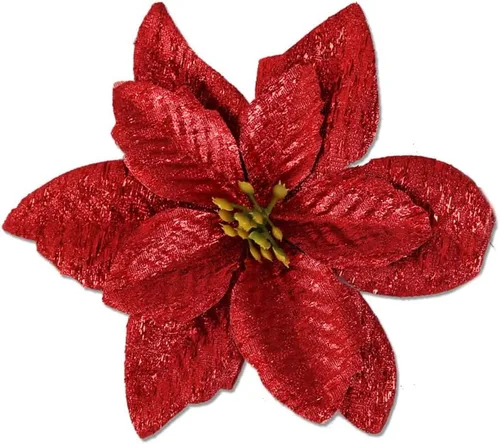 Miniatura 26 de YYCRAFT 12 flores artificiales de seda brillante con purpurina para decoración de árbol de Navidad (plata, 8 pulgadas)