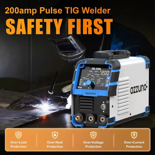 Miniatura 6 de AZZUNO Soldador TIG de 200 A con pulso frío, 5 en 1 DC HF TIG/TIG de pulso/TIG frío/TIG puntual/STICK, 110V y 220V de doble voltaje, soldador TIG
