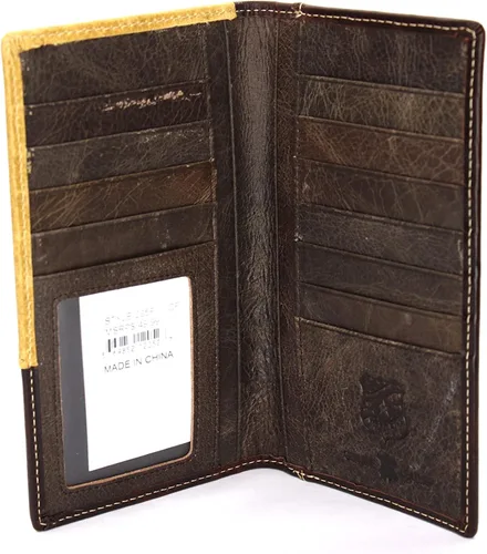 Miniatura 3 de West Star - Billetera para hombre, estilo de chequera, larga, plegable, con o sin pelo de vaca, 205F Star Deep Coffee