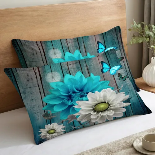Miniatura 2 de Juego de 2 fundas de almohada florales de tamaño estándar, fundas de almohada de microfibra suave y transpirable con cierre de sobre, fundas