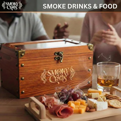 Miniatura 9 de Kit Ahumador de Cócteles a la Antigua de Smoky Crafts - Kit Ahumador de Whisky con Pistola para Ahumar, Caja de Ahumado para Cócteles, Bandeja