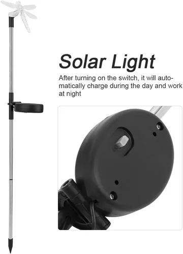 Miniatura 6 de Paquete de 2 luces solares de jardín al aire libre, impermeable, luz LED que cambia de color, libélula solar para paisaje, luz de estaca