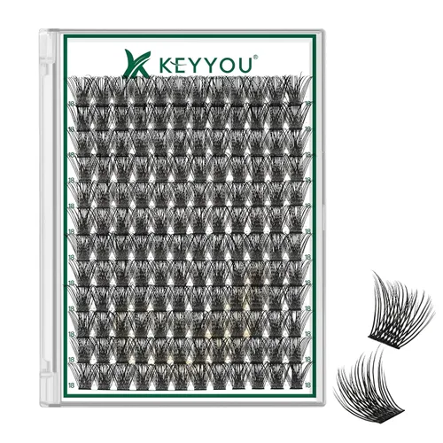 Miniatura 41 de KEYYOU Racimos de pestañas, 96 piezas de extensiones de pestañas DIY, rizado D de 16 mm, negro, realista, no irritante, fácil de colocar en casa