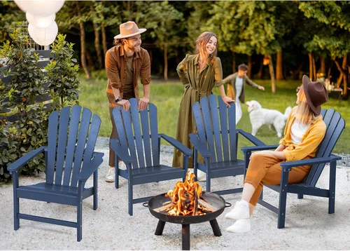 Miniatura 7 de Juego de 4 sillas Adirondack apilables para todo tipo de clima, de polietileno de alta densidad que ahorran espacio, con cubierta para patio al aire