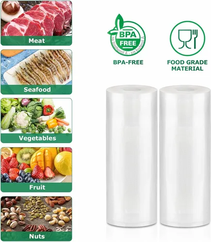 Miniatura 7 de FRESKO Bolsas selladoras al vacío de 8"x20' para alimentos, 2 rollos de bolsas de almacenamiento de tamaño personalizado sin BPA, bolsas