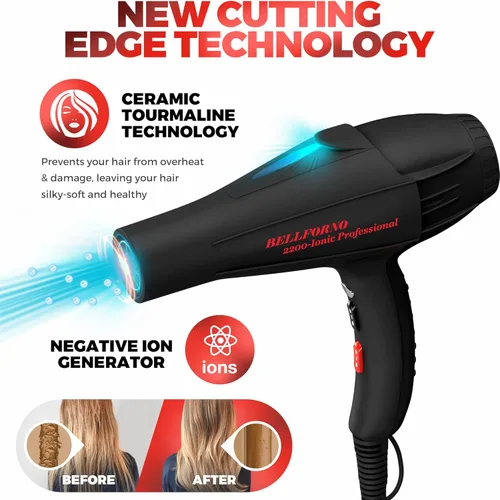 Miniatura 2 de Secador de pelo profesional de 2200W con difusor para cabello rizado y ondulado natural, secador de pelo iónico negativo de bajo ruido con difusor