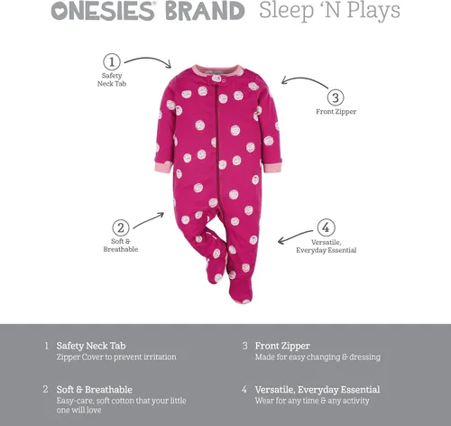 Miniatura 6 de Onesies Brand Paquete de 4 mamelucos Sleep 'N Play para bebés niñas