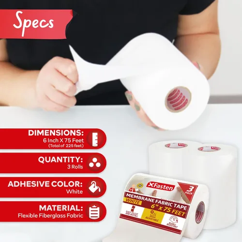 Miniatura 2 de XFasten Hoja de tela de membrana impermeabilizante para ducha, alta compatibilidad sin fracturas, 6 pulgadas x 75 pies