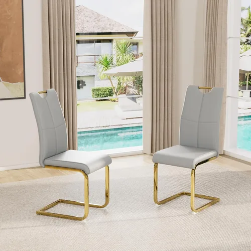 Miniatura 18 de Juego de sillas de comedor modernas (2 unidades) de piel sintética PU con respaldo alto tapizadas con patas doradas de metal para cocina y comedor