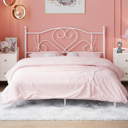 Miniatura 8 de Weehom Base de cama individual con cabecero, plataforma de metal resistente debajo de la cama, espacio de almacenamiento fácil de montar para niños