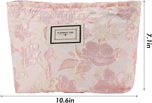 Miniatura 6 de URSKYTOUS Bolsa de maquillaje de flores de viaje, bolsas grandes para cosméticos florales para mujer, bonita bolsa de maquillaje con cremallera