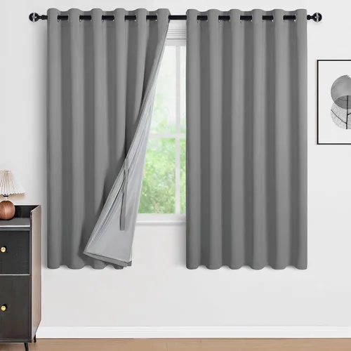 Miniatura 164 de DWCN Cortinas 100% opacas de 84 pulgadas de largo para dormitorio con forro negro, paneles de cortina de ventana de doble capa con aislamiento Azul