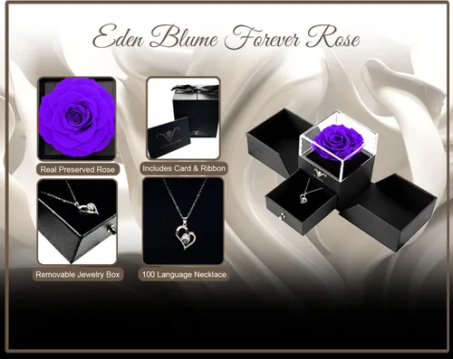 Miniatura 3 de Joyero de rosas eternas preservadas morado