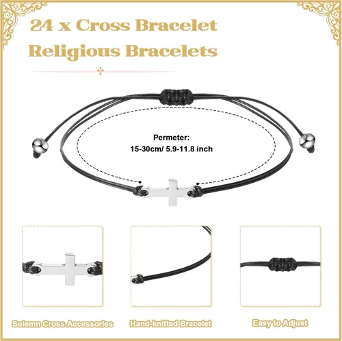 Miniatura 3 de Ecation Recuerdos de bautismo para invitados, rosario de madera con dedo, mini pulsera de cruz de rosario, pulseras religiosas y bolsas de organza