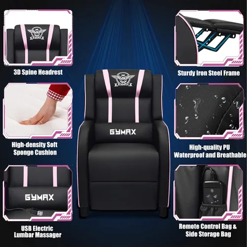 Miniatura 5 de POWERSTONE Silla reclinable para juegos, sillas reclinables para adultos, sofá ergonómico de cuero con reposapiés, soporte lumbar, reposacabezas