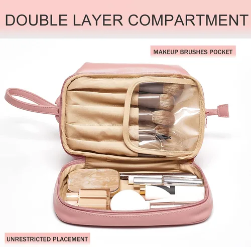 Miniatura 5 de Nuevo bolso cosmético del viaje de la capacidad grande, bolso del organizador del maquillaje, diseño interior claro del bolsillo, C-rosa, Clásico