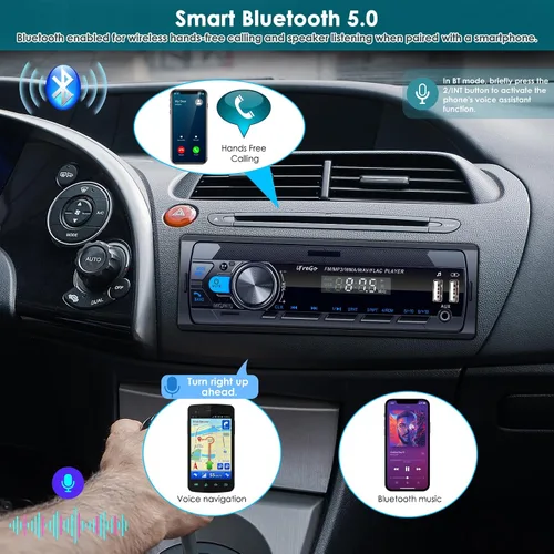 Miniatura 2 de Radio de coche Bluetooth, estéreo de automóvil DIN único, radio FM, receptores de audio para automóvil con llamadas manos libres y transmisión