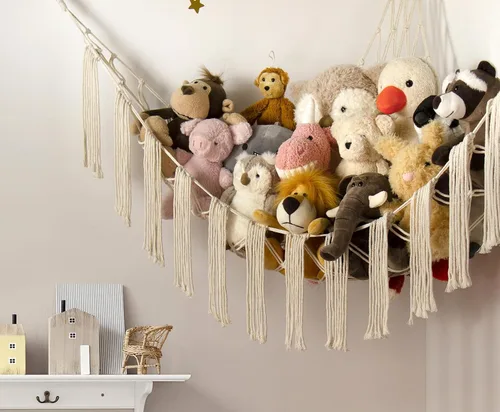 Miniatura 2 de RelaxScene Hamaca esquinera de animales de peluche con luz LED, hamaca de almacenamiento de juguetes, red de peluche grande, organizador colgante