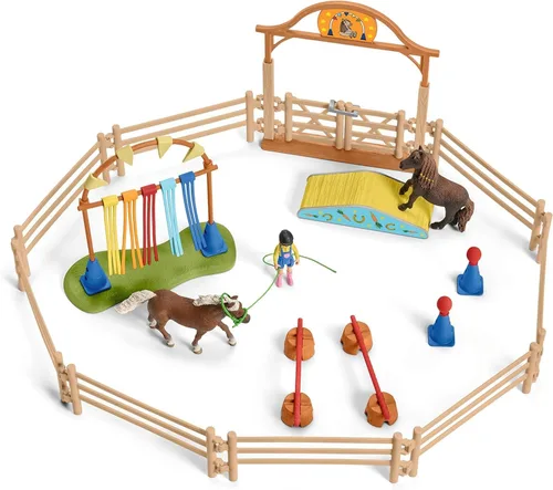 Miniatura 9 de Schleich Farm World - Juego de entrenamiento de agilidad de poni con caballo, entrenador y accesorios, juego de 41 piezas de poni, entrenador