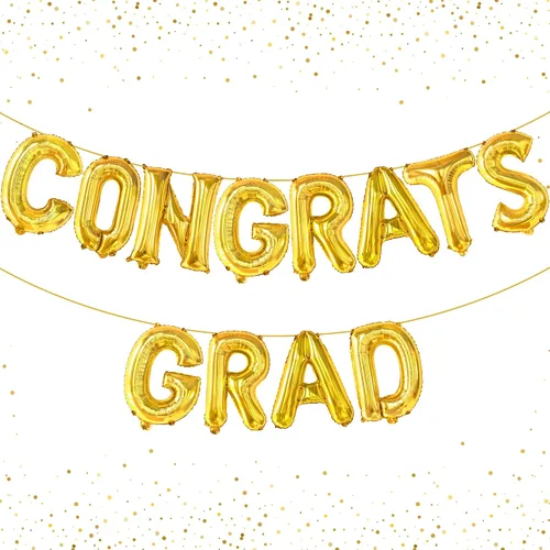 Miniatura 13 de Decoraciones de graduación 2026 Globos negros de graduación de felicitaciones – 16 pulgadas Cartel negro de felicitaciones graduadas Cartel