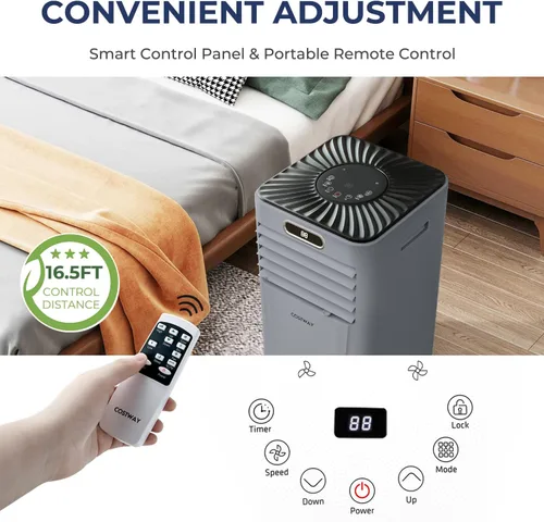 Miniatura 3 de COSTWAY - Aire acondicionado portátil, enfriador de aire de 10000 BTU con modo de secado/ventilador/reposo, 2 velocidades, función de temporizador