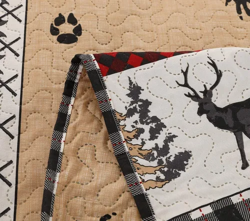 Miniatura 6 de Juego de ropa de cama rústico de tamaño individual, colcha con diseño de cabaña y lodge, edredón de estilo country, colcha a cuadros de búfalo