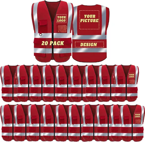 Miniatura 41 de Chaleco de seguridad con logotipo personalizado de alta visibilidad, chaleco reflectante clase 2, ropa de trabajo de construcción con 5 bolsillos