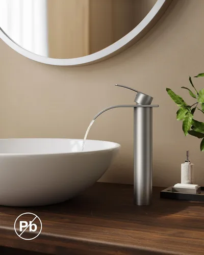 Miniatura 2 de FORIOUS Grifos de Lavabo de Baño Tipo Cascada para Lavamanos con Desagüe Emergente de Metal y Manguera cUPC Libre de Plomo, Grifo de Baño Alto Acero